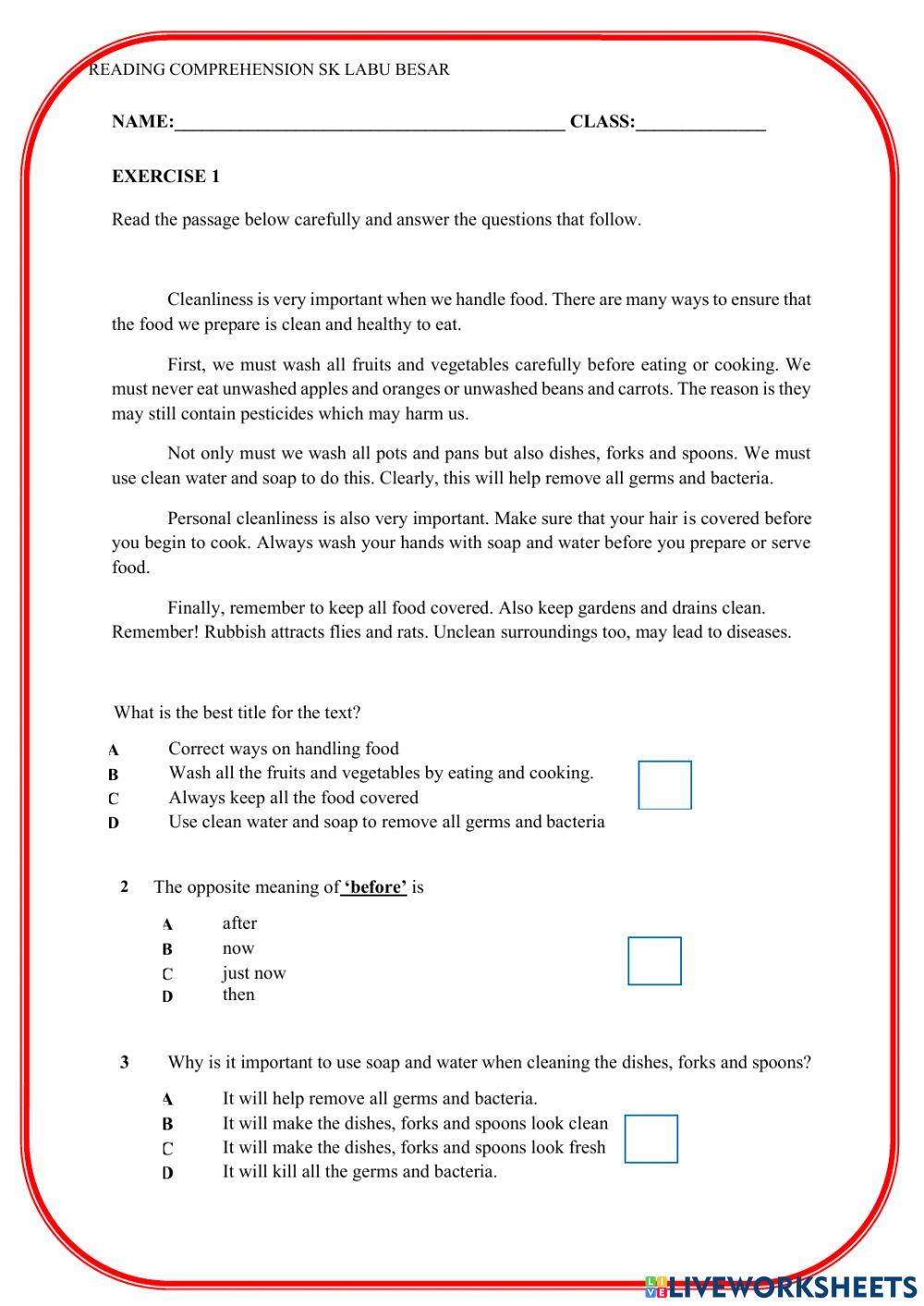 English UPSR Reading Comprehension