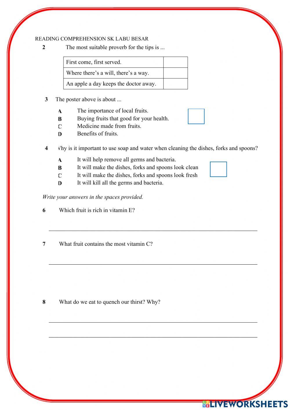 English UPSR Reading Comprehension
