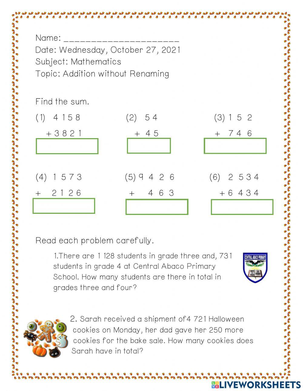 Addition Without Regrouping