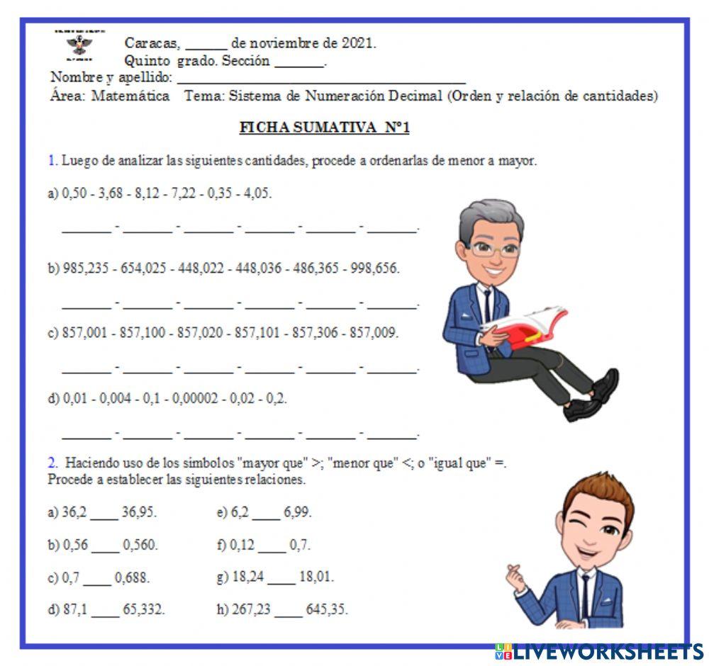 Sistema de Numeración Decimal - Orden y relación de cantidades