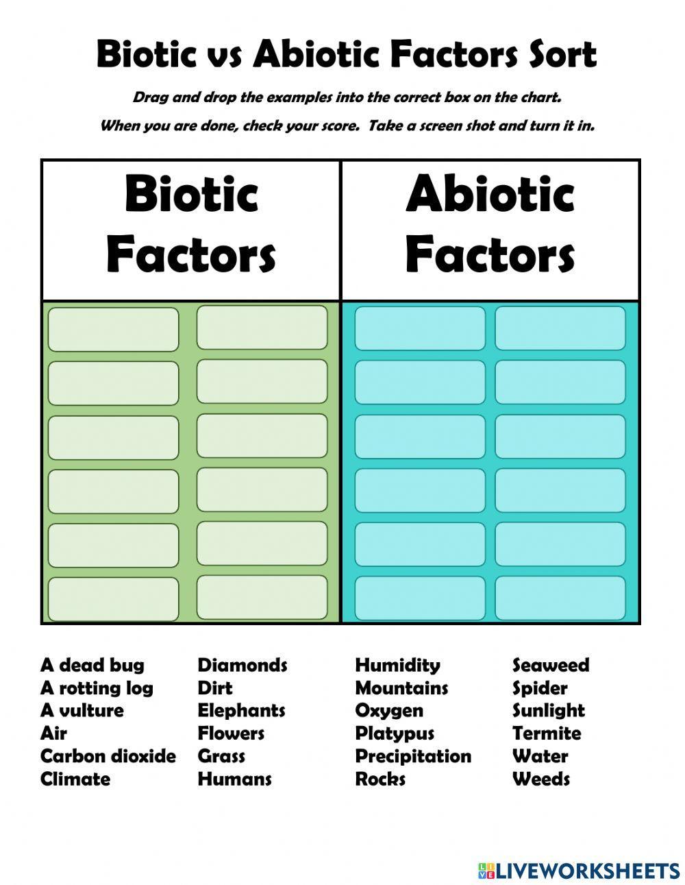 Biotic and Abiotic Factors Sorting Activity