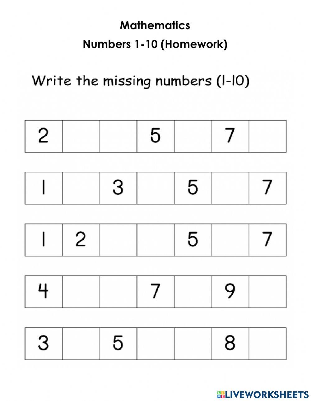 Missing Numbers to 10