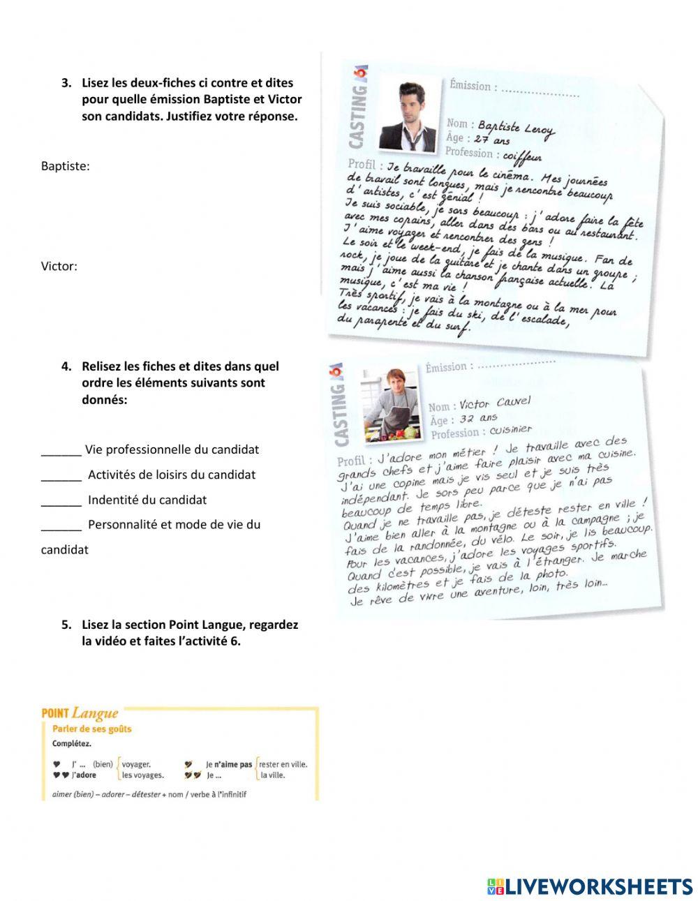 Parler de ses goûts, de ses activités