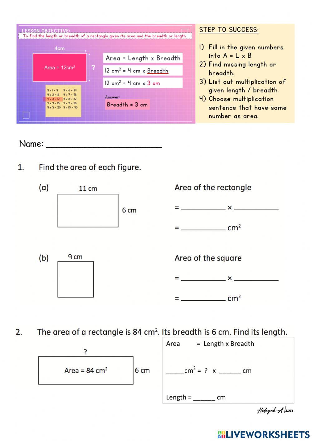 Length and area… | Free Interactive Worksheets | 1563561
