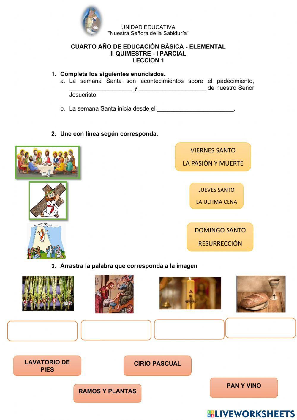 La semana santa worksheet for 4TO Live Worksheets