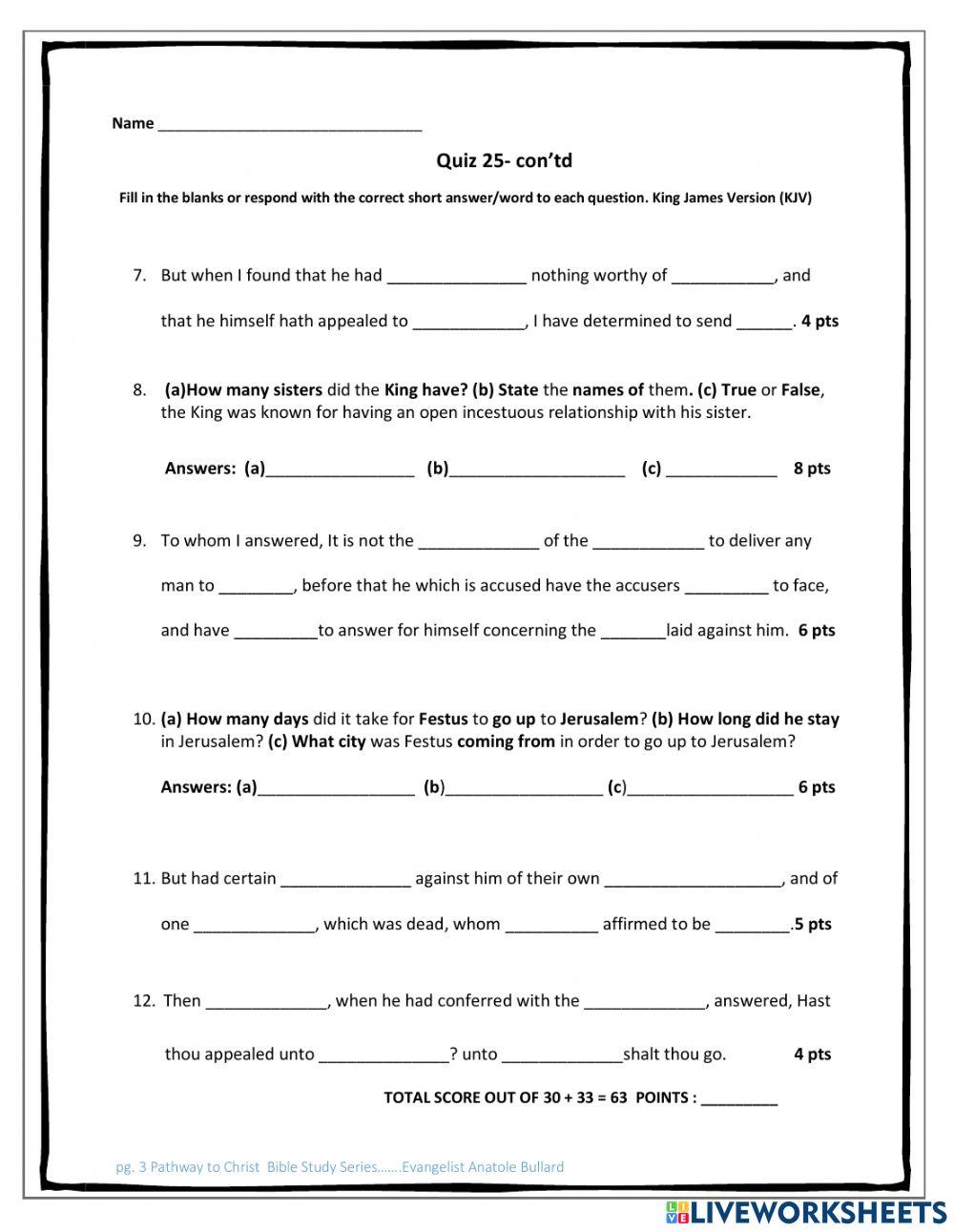 Pathway to Christ Bible Study Series Acts Chapter 25 Quiz