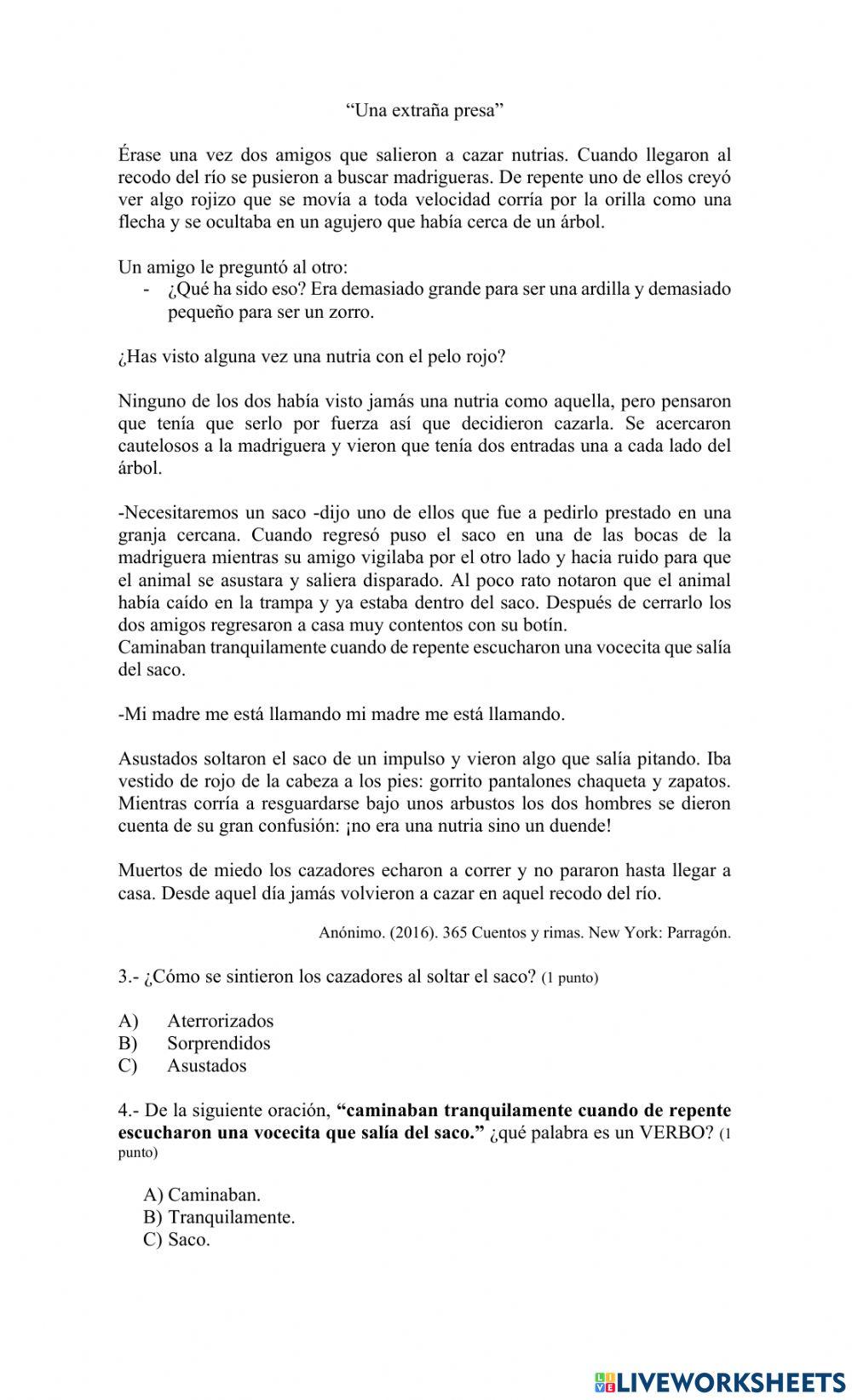 Evaluación comprensión lectora