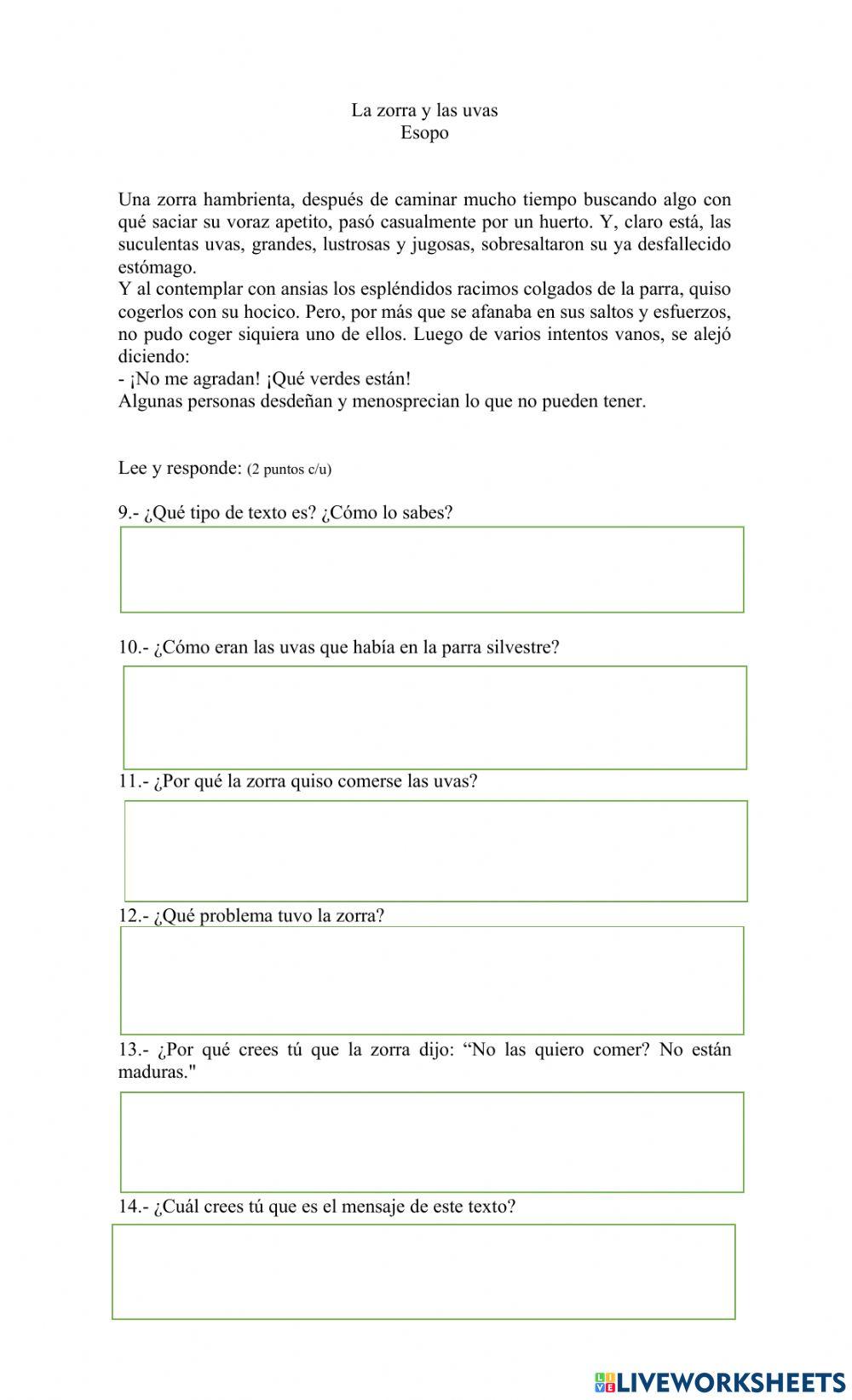 Evaluación comprensión lectora