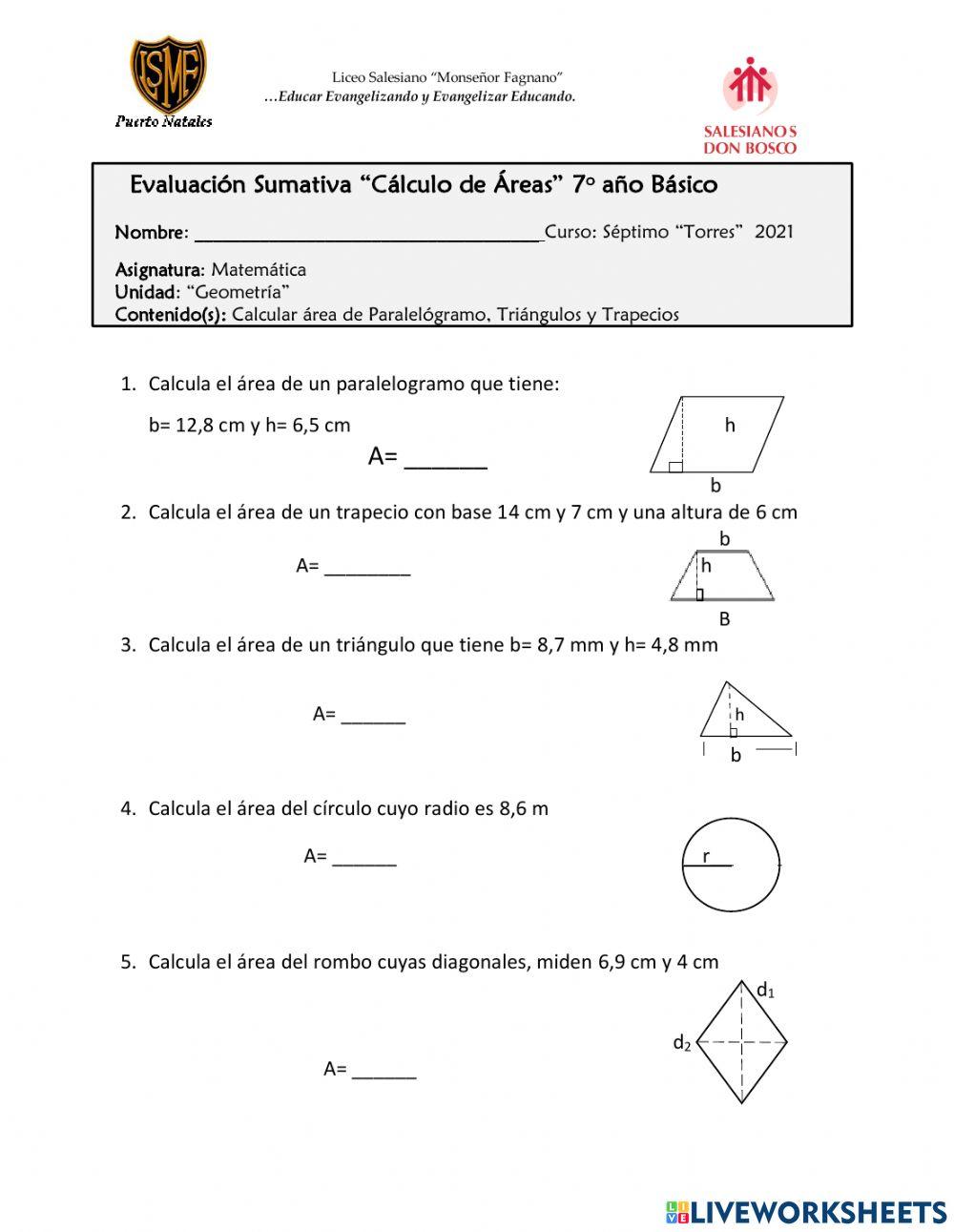 Calculo áreas paralelogramos triángulos circulo