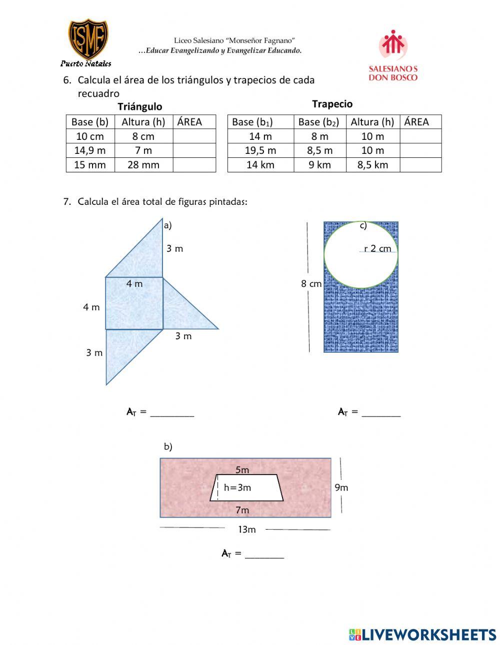 Calculo áreas paralelogramos triángulos circulo