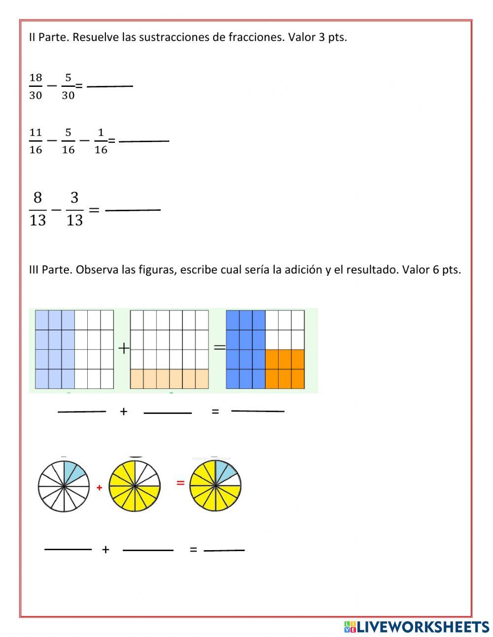 Adición y sustracción de fracciones
