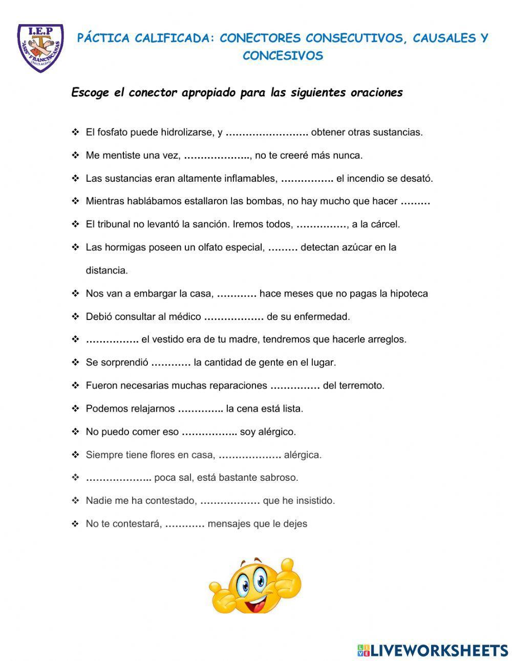 Conectores consecutivos, causales y concesivos