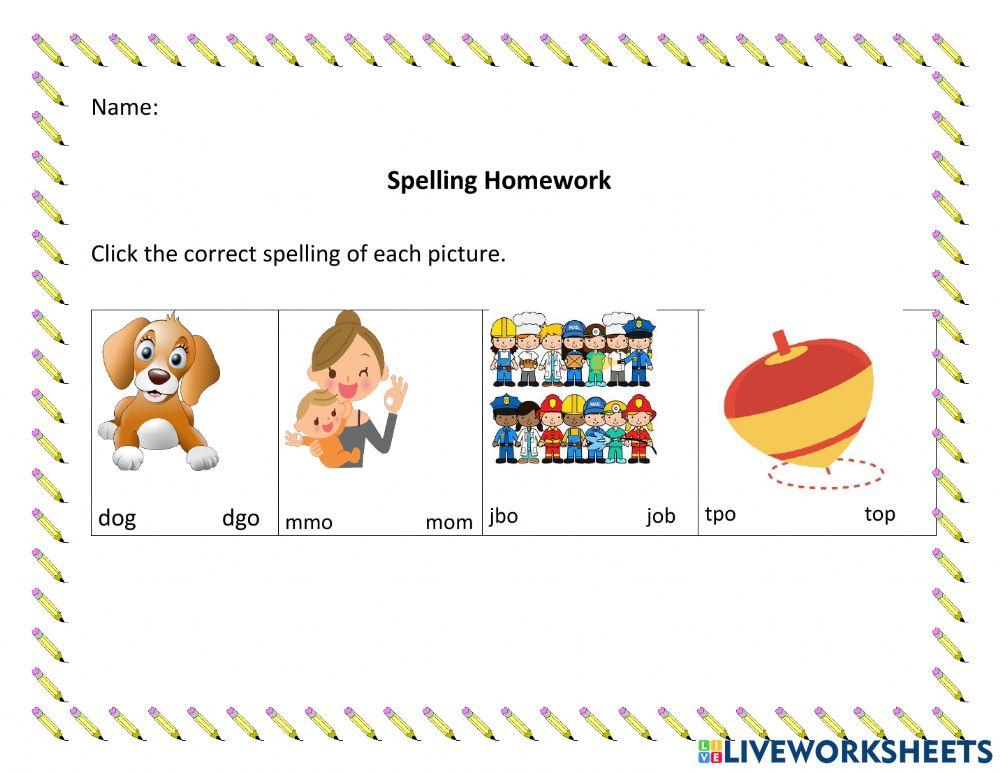 Spelling Homework Week 4 worksheet | Live Worksheets