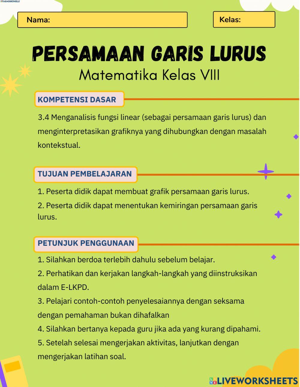 Persamaan Garis Lurus dan Gradien
