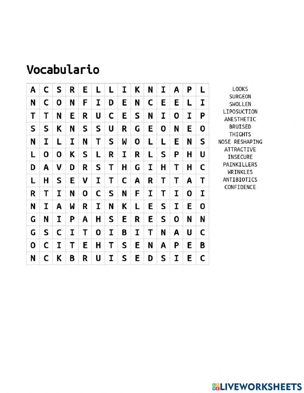 Vocabulario relacionado con cirugia cosmetica