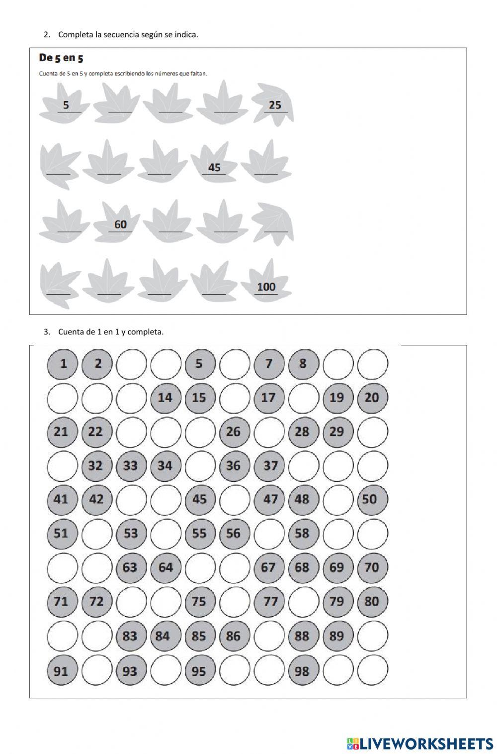 guía repaso números hasta 100