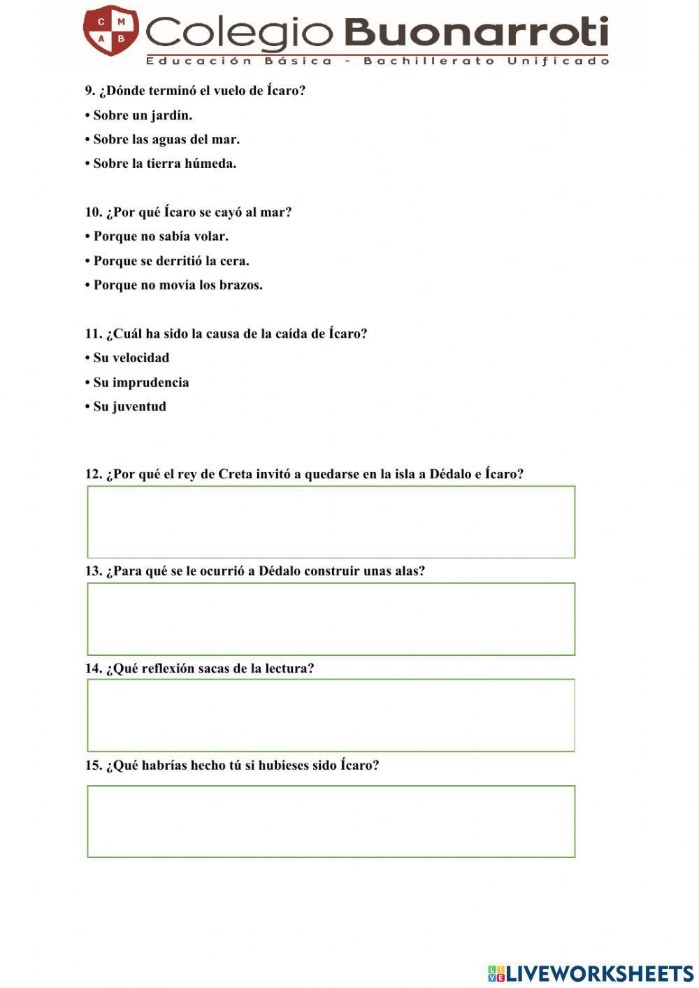 Lectura comprensiva “DÉDALO E ÍCARO”