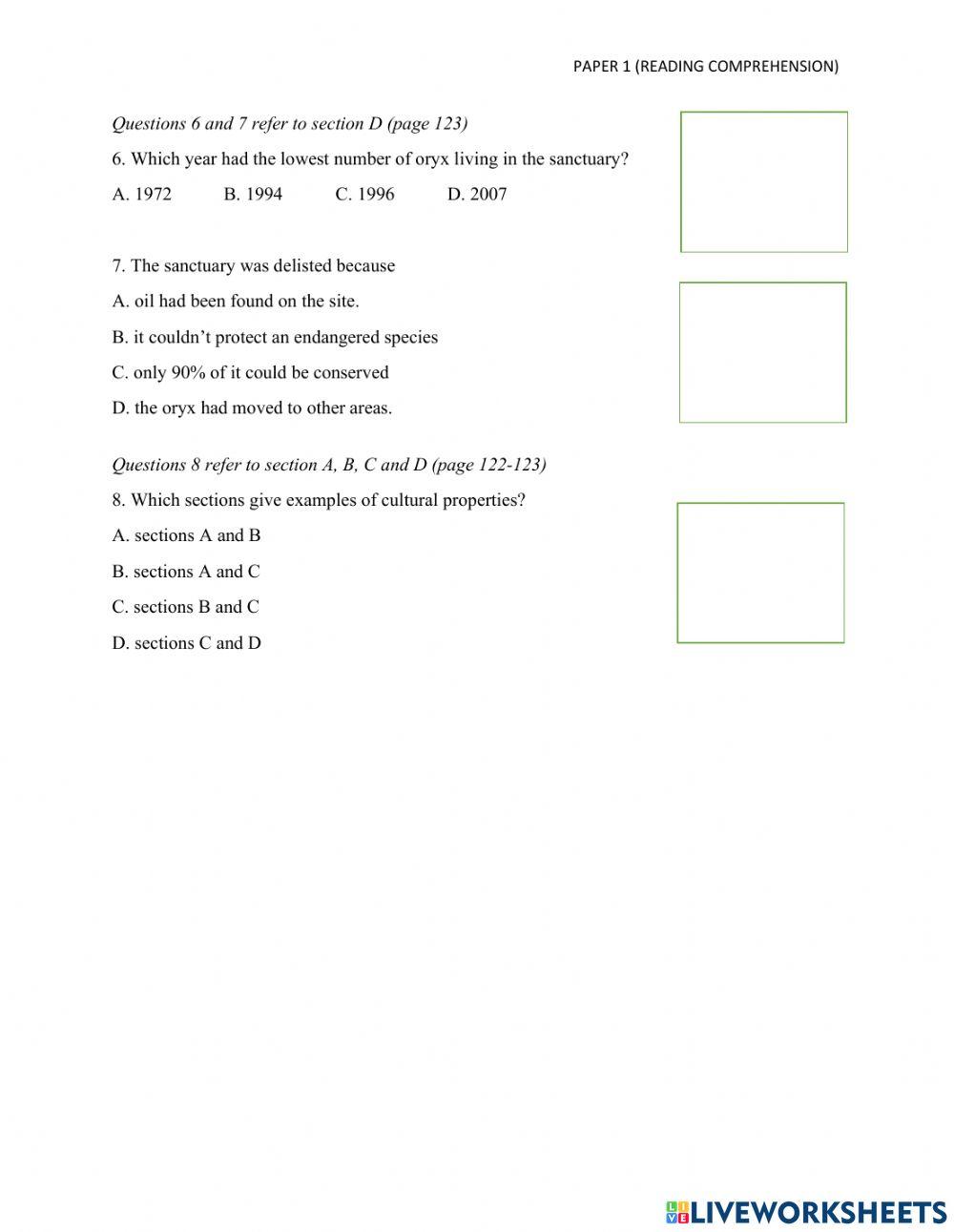 Reading comprehension (unit 10)