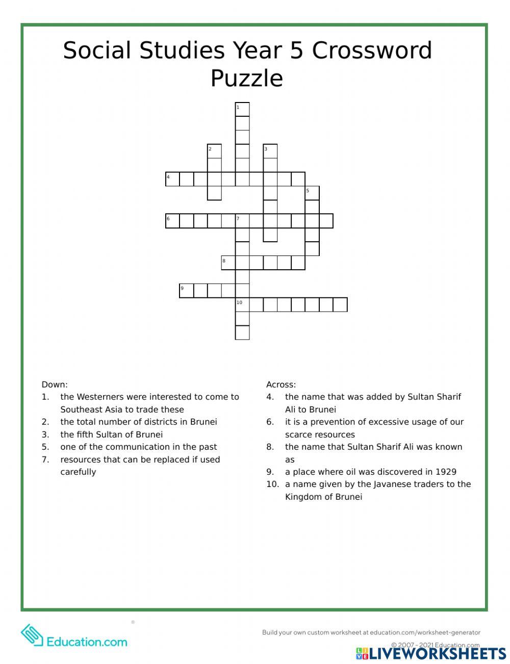 Year 5 Social Studies Crossword Puzzle 4158494