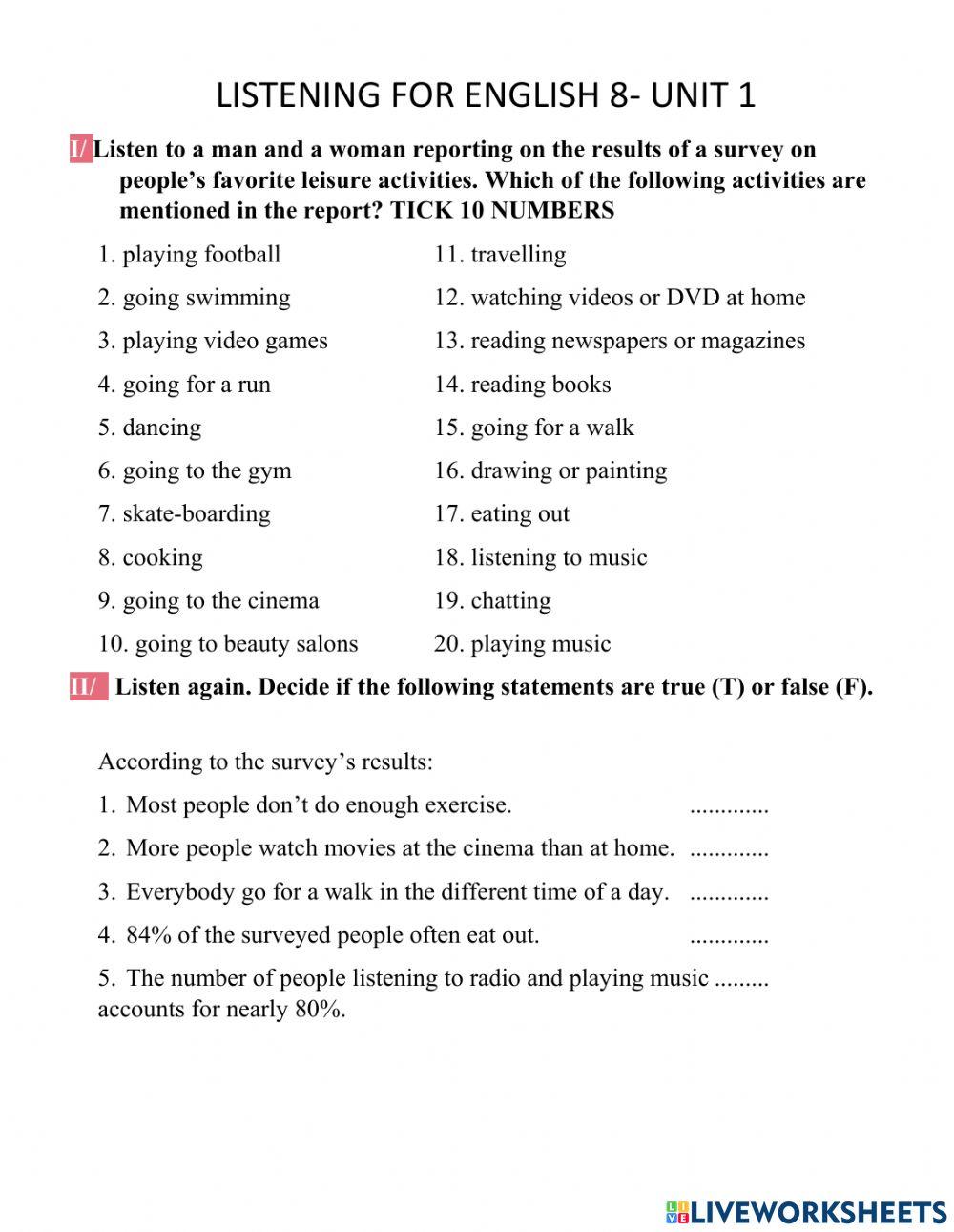 Listening english 8- unit 1