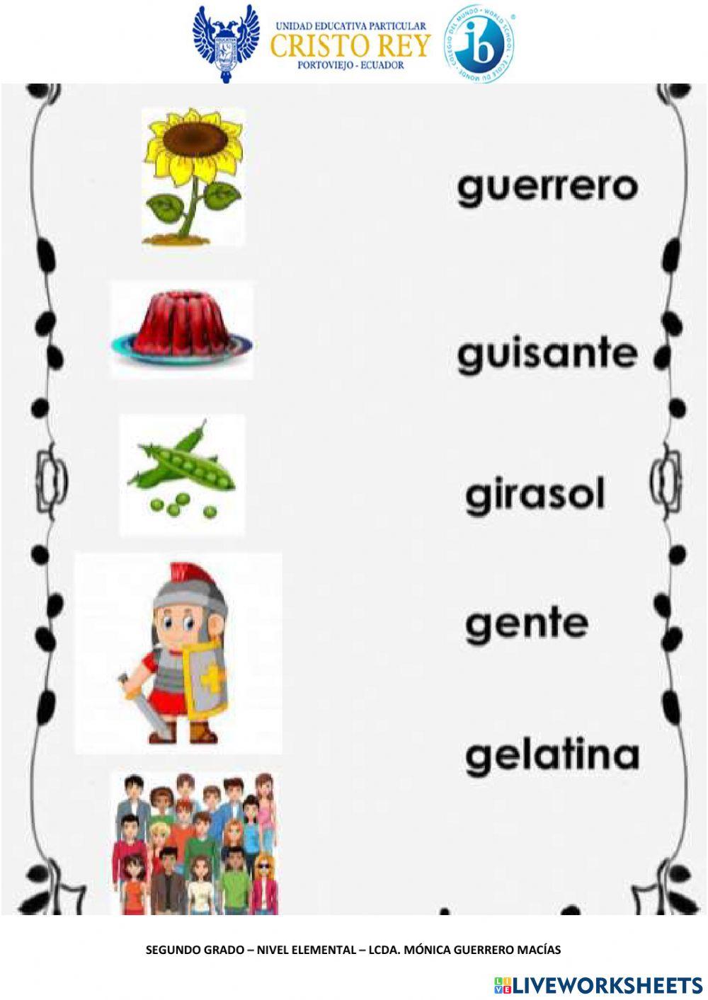 Refuerzo de las sílabas de la G