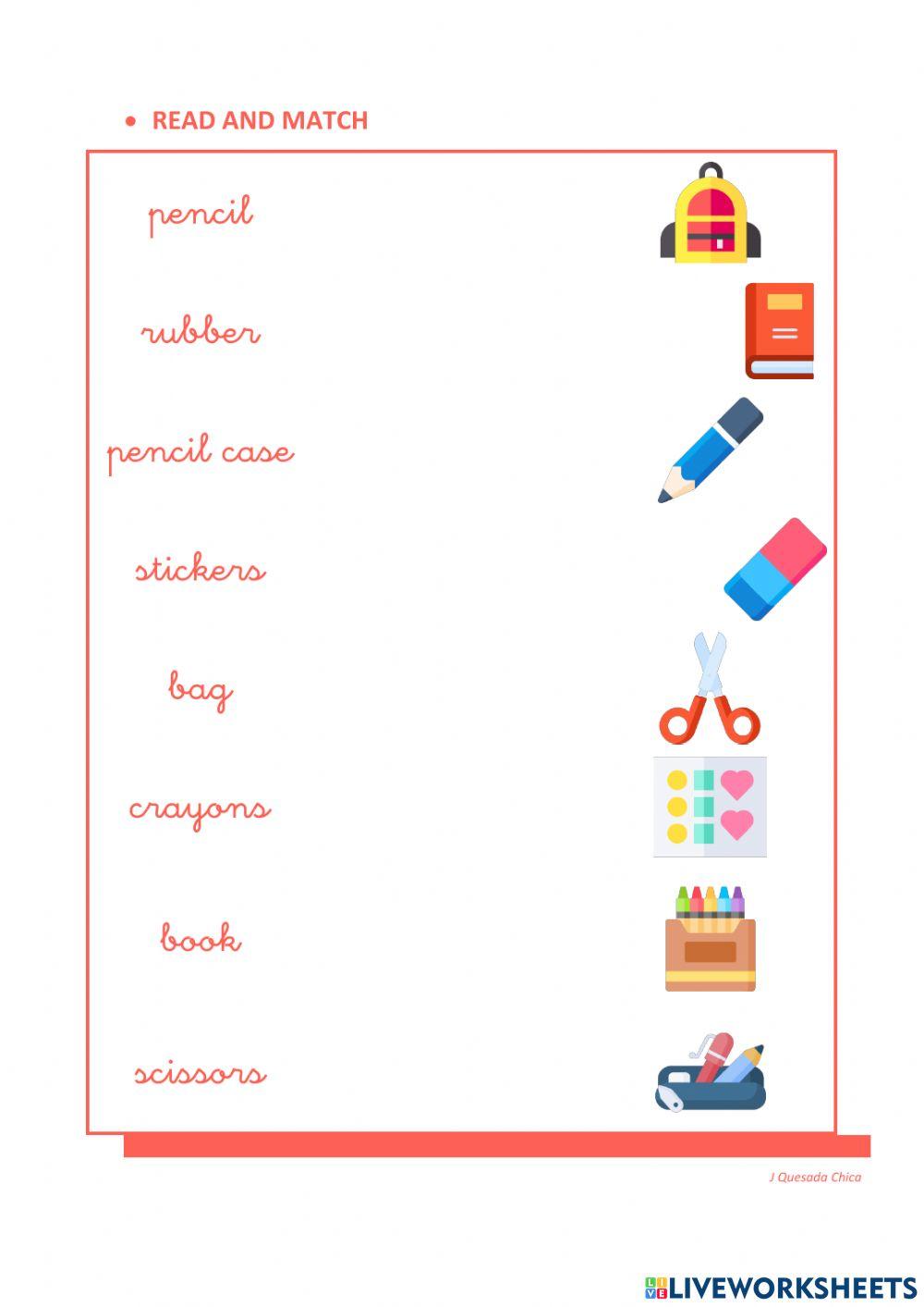 1-1. CLASSROOM OBJECTS. LISTEN, READ AND MATCH