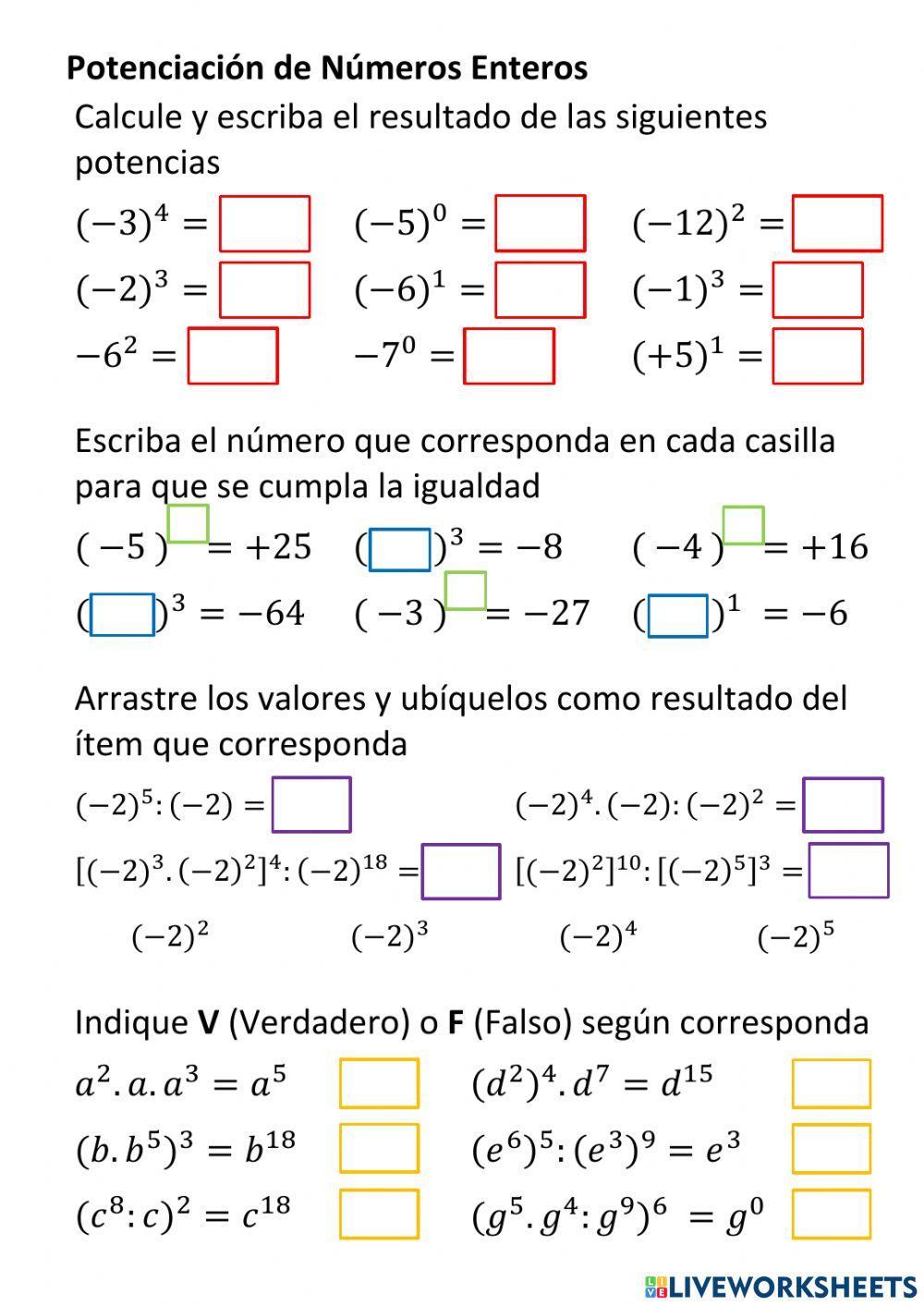 Potenciación Números Enteros