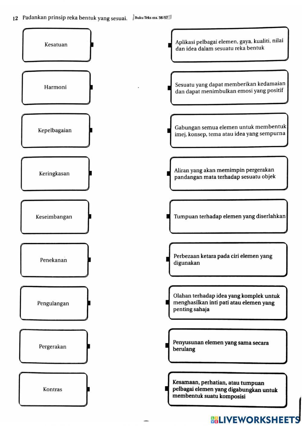 Rancang konsep elemen dan prinsip worksheet | Live Worksheets