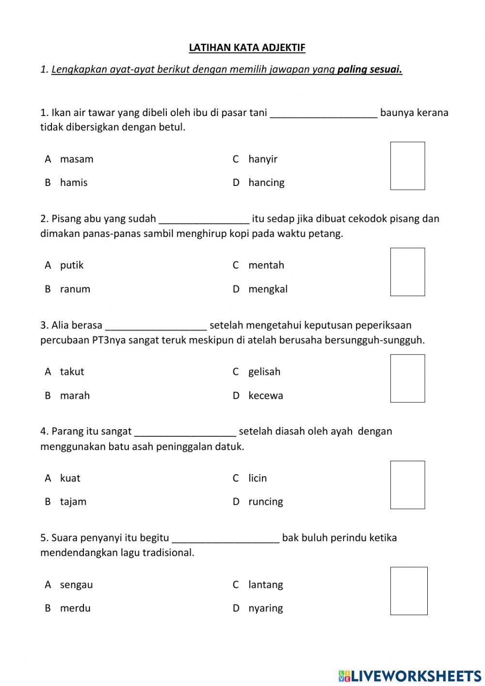 Latihan kata adjektif