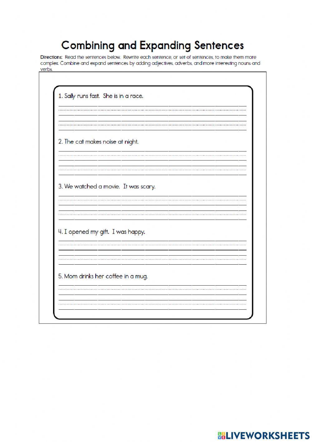 Combining And Expanding Sentences worksheet Live Worksheets