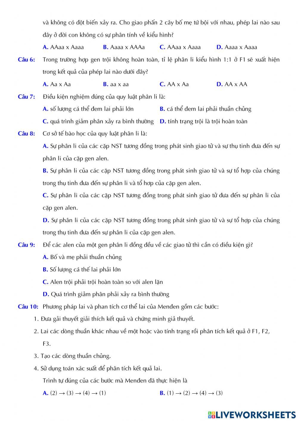 Sinh học 12 - Bài 8. Quy luật Menden: Qui luật phân li