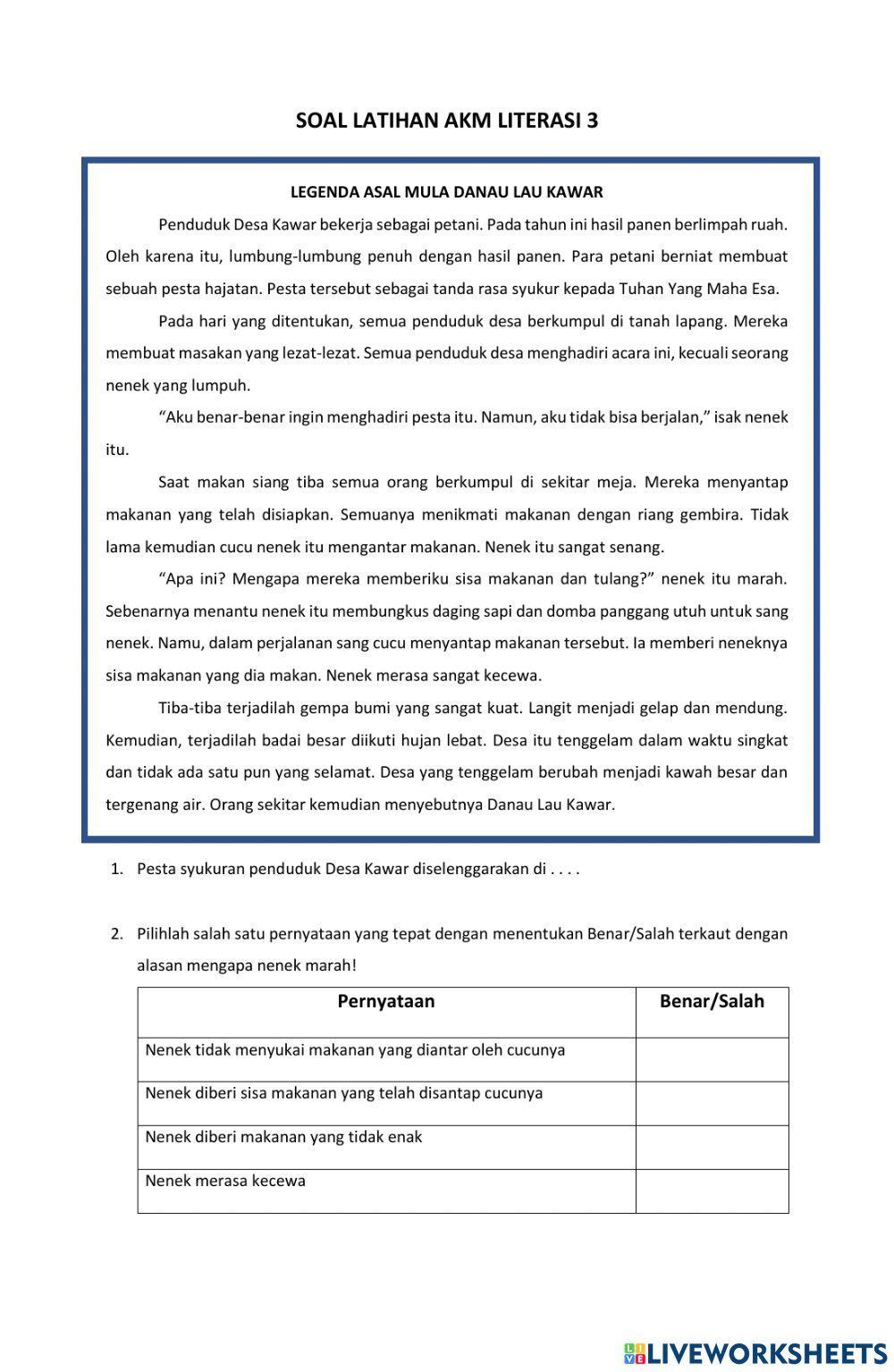 Soal Latihan AKM Literasi 3