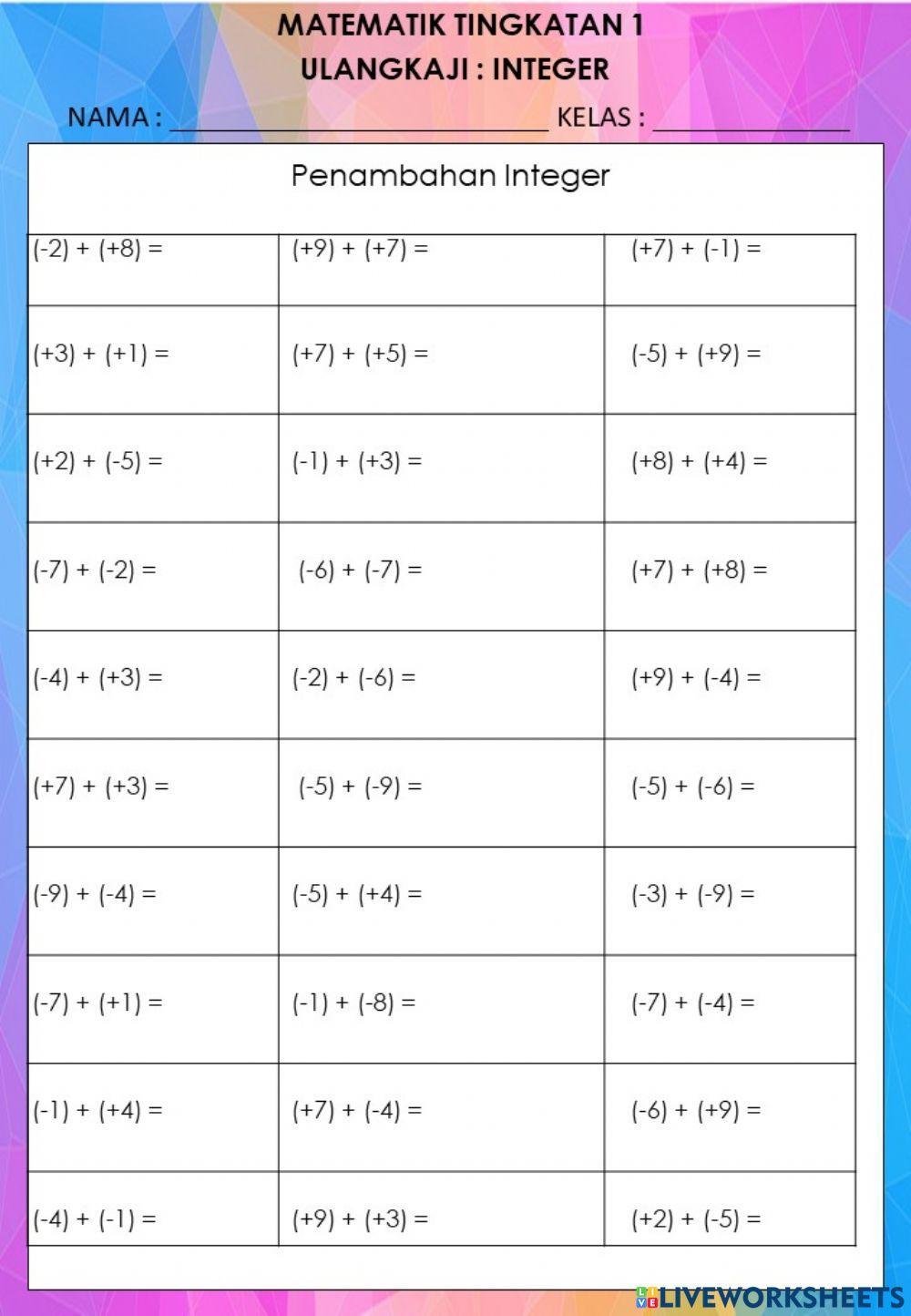 Penambahan integer Penambahan integer