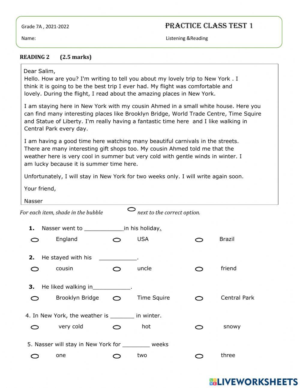 Class Test 1 (practice)