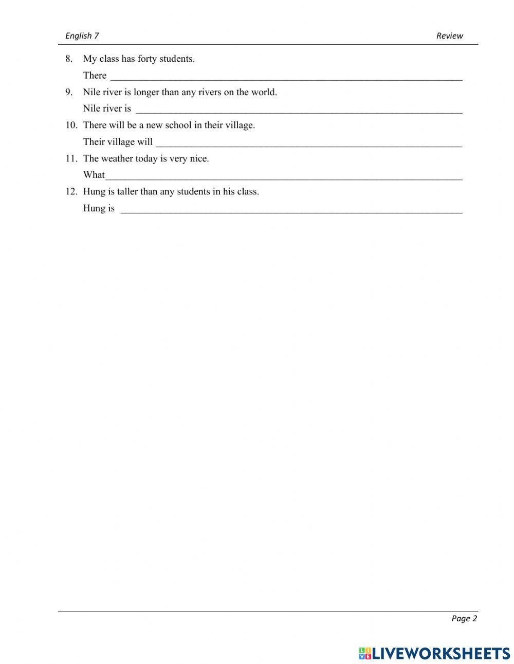 English 7-Revision for mid-term test