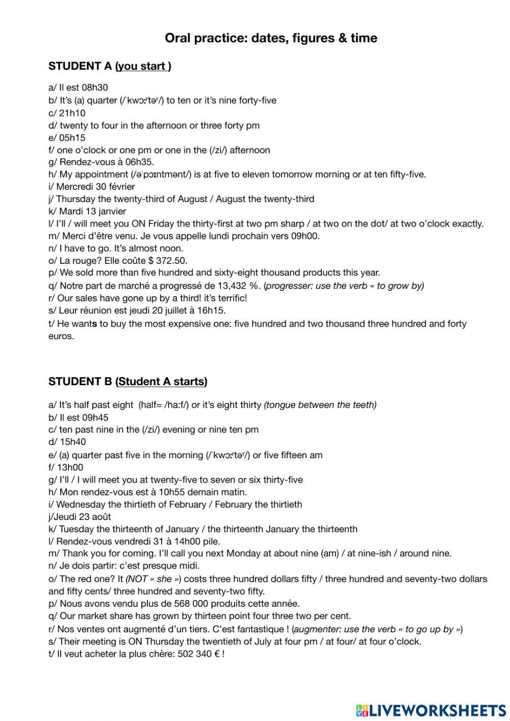 Oral practice:dates, figures and time
