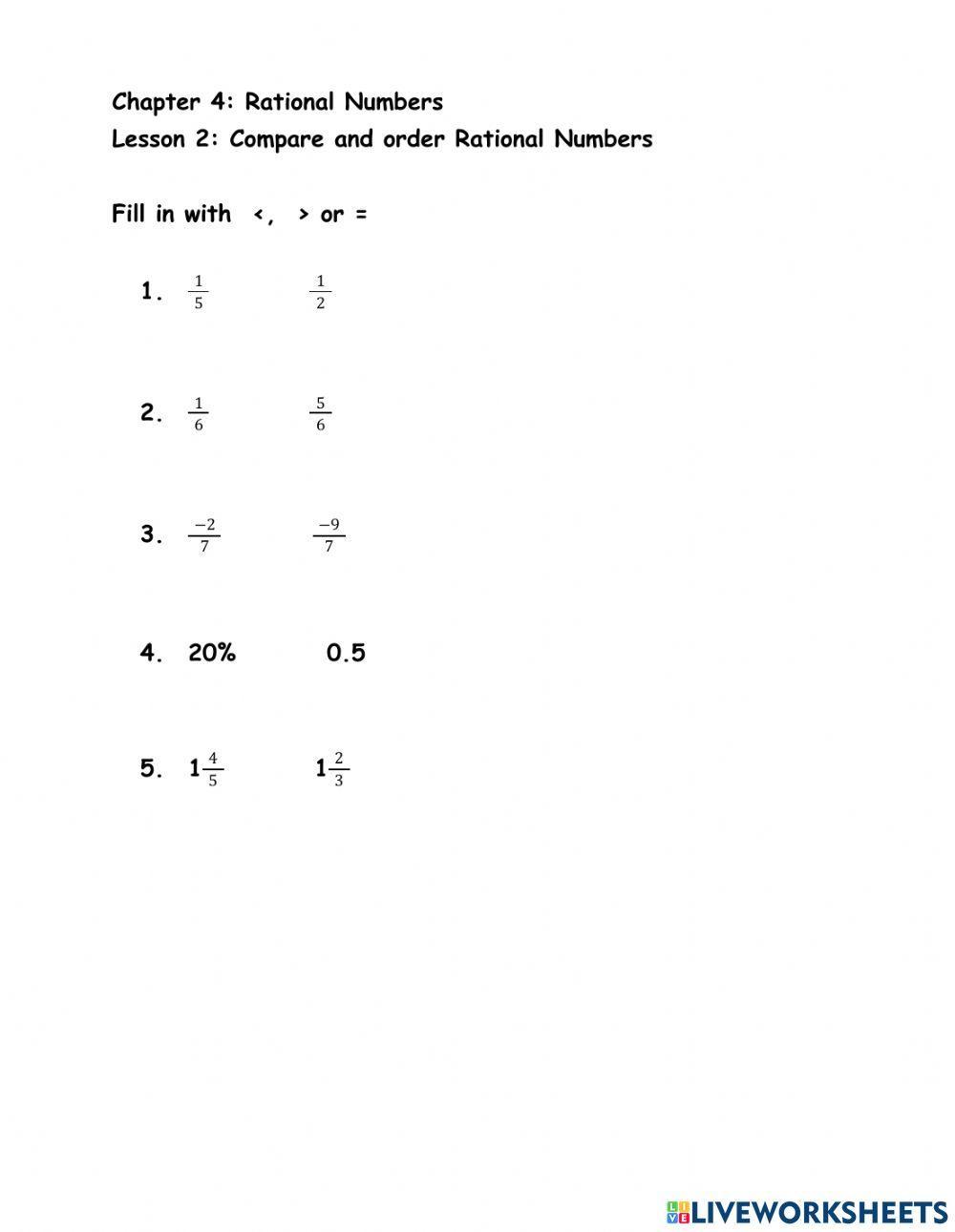 Compare and Order Rational Numbers