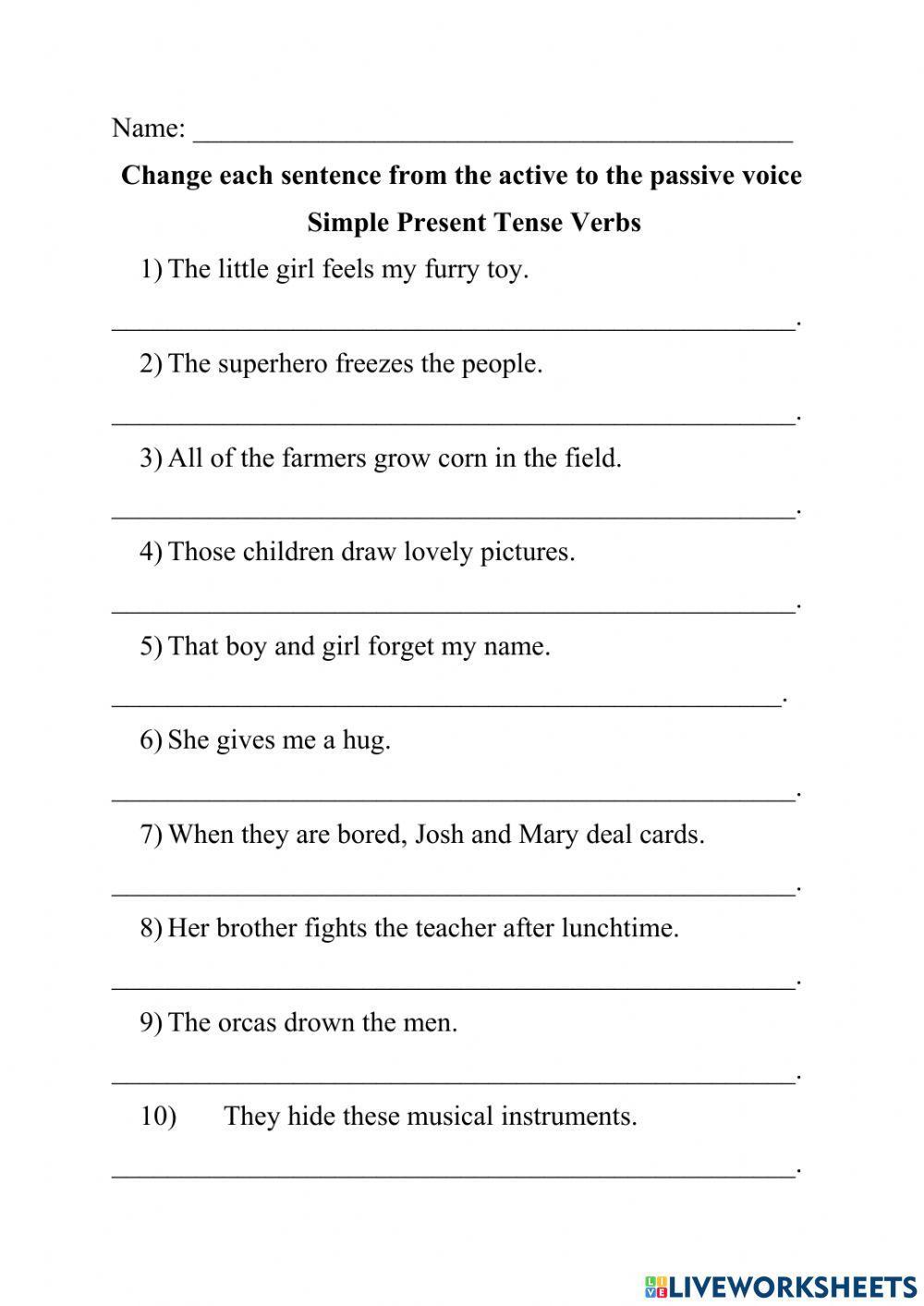 Passive to Active Voice and Active to Passive Voice (Present Tense ONLY)