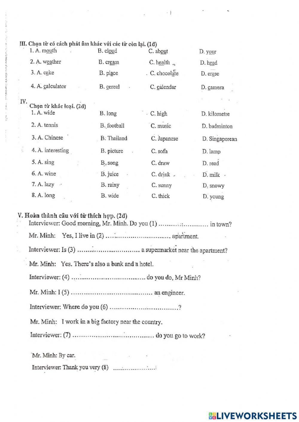 Final test to secondary school