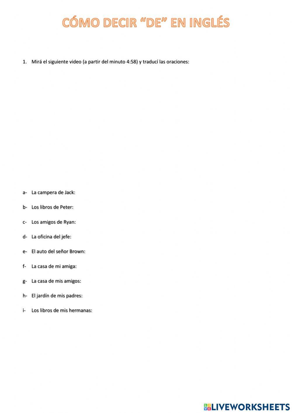 Possessive case English Spanish