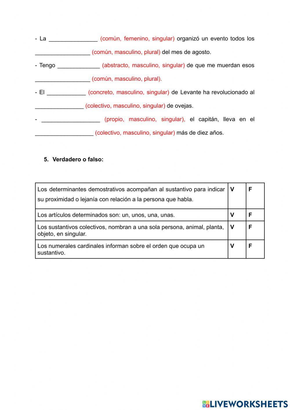 Sustantivos y determinantes