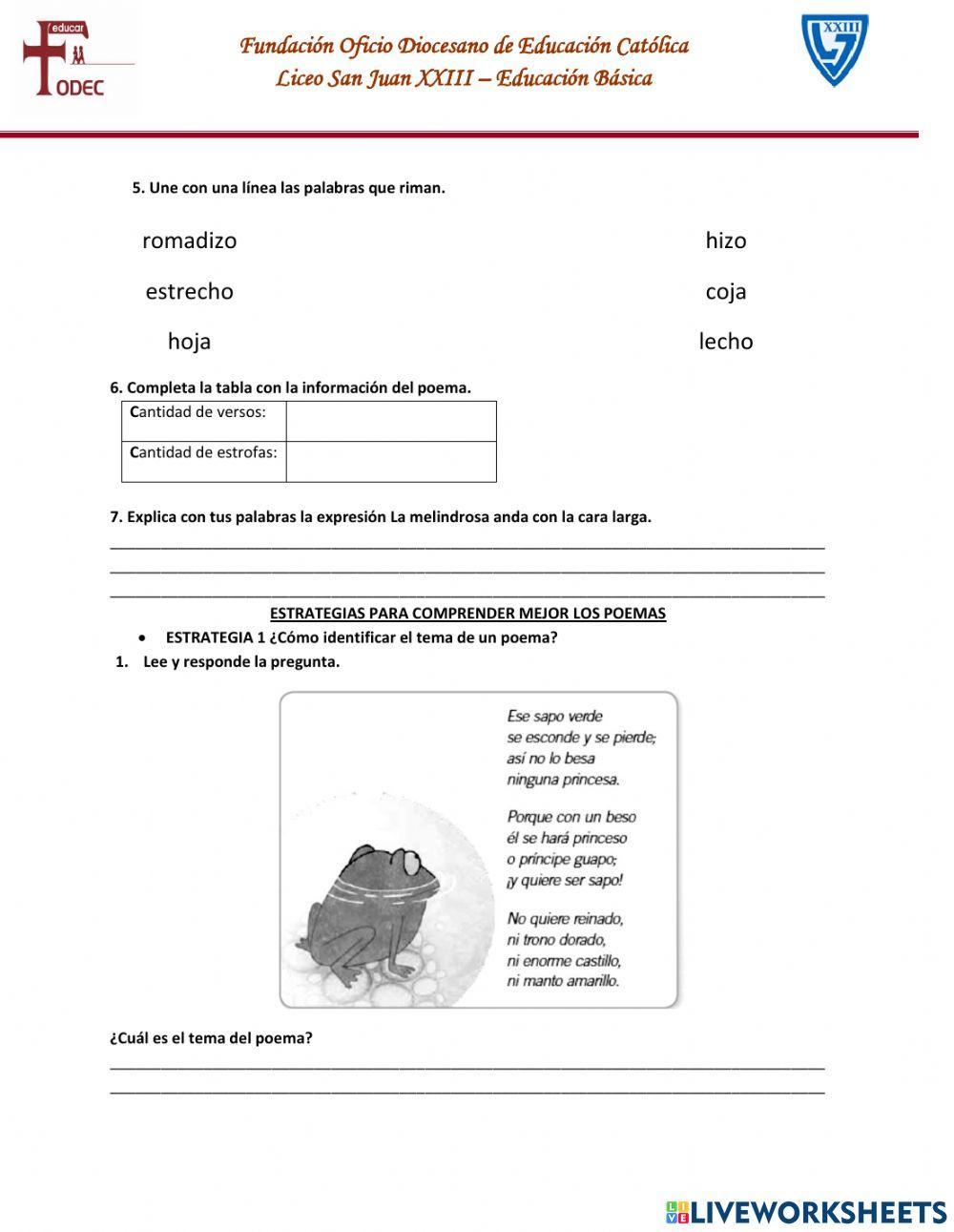 Comprensión lectora de un poema