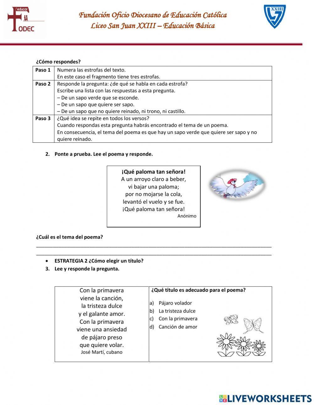 Comprensión lectora de un poema