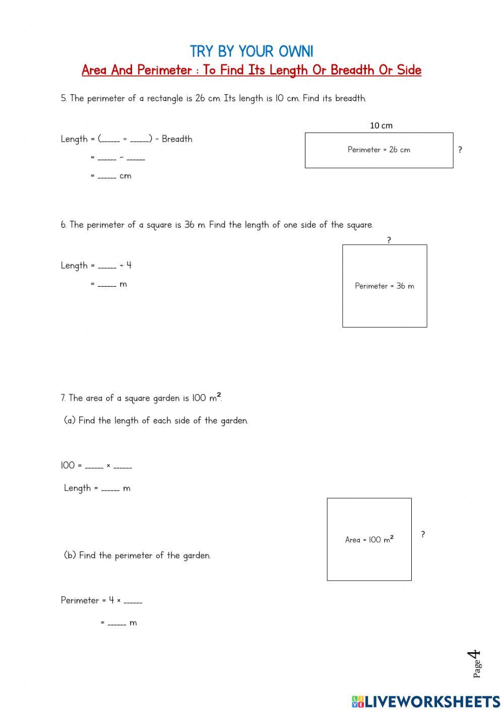 MATHEMATICS YEAR 4- PERIMETER AND AREA OF RECTANGLES AND SQUARES