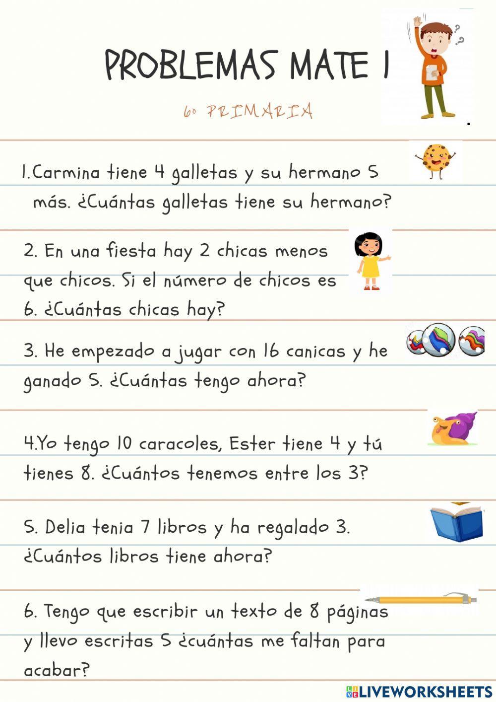 Problemas matemáticos sumar y restar 1
