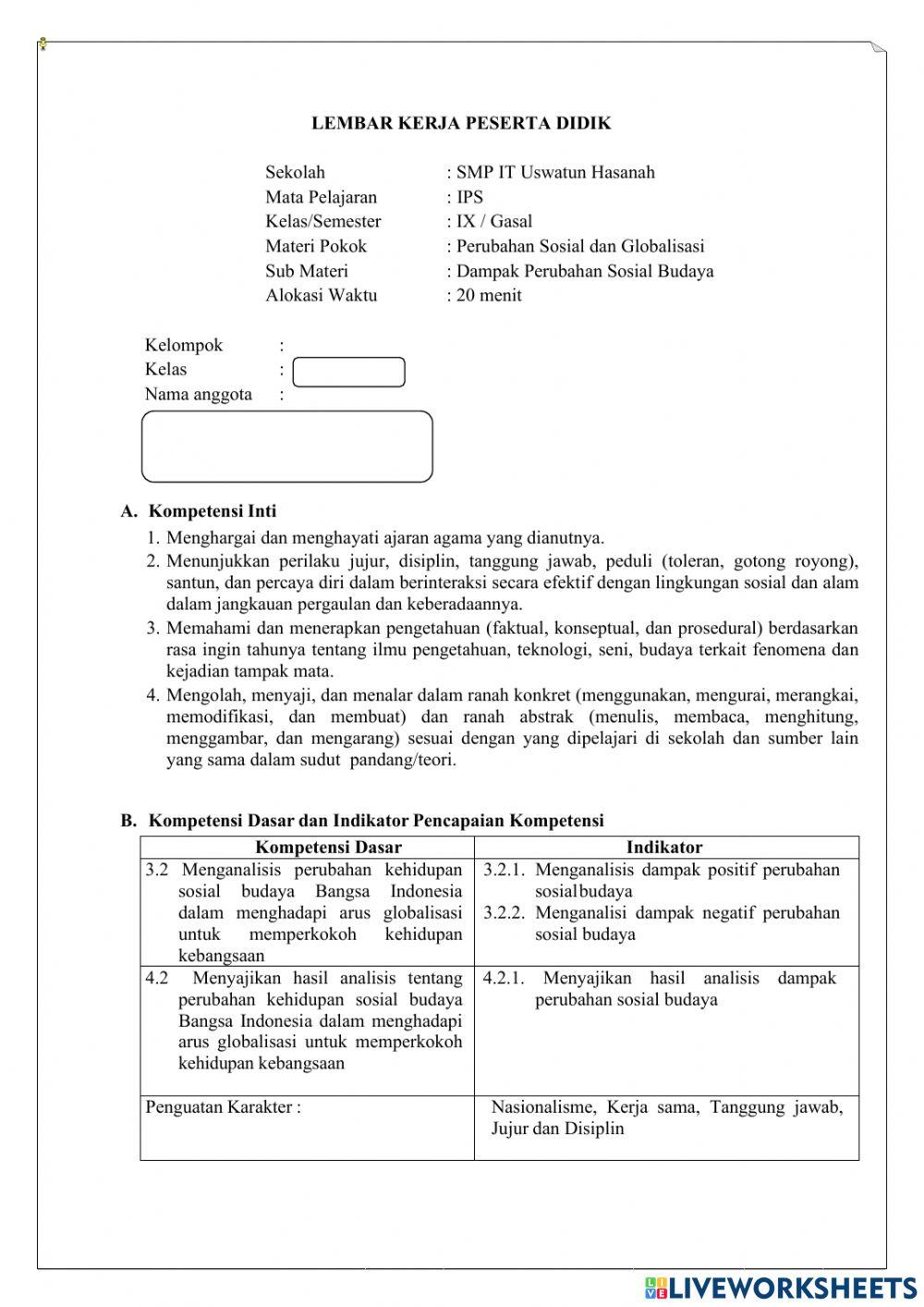 Dampak perubahan sosial budaya