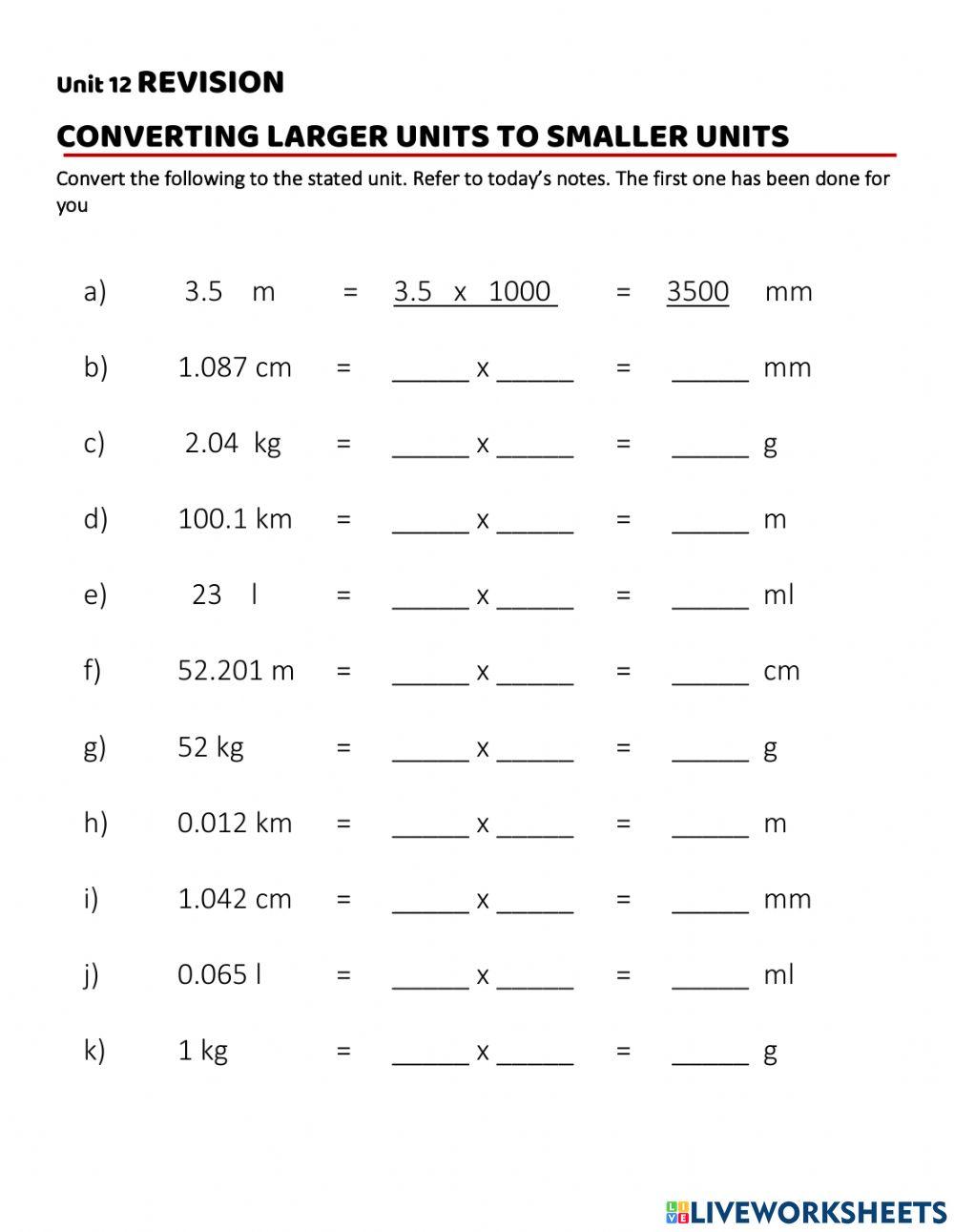 Measurement converting worksheet | Live Worksheets Measurement converting worksheet | Live Worksheets
