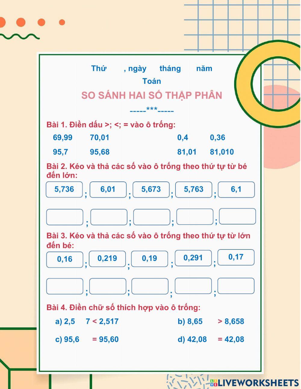 So sánh hai số thập phân