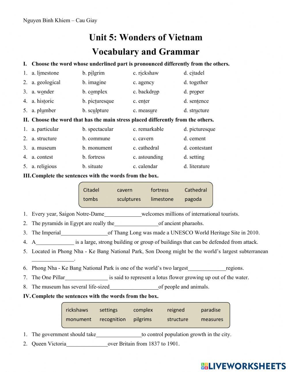 Grade 9: Unit 5: Wonders of Viet Nam - NBK school