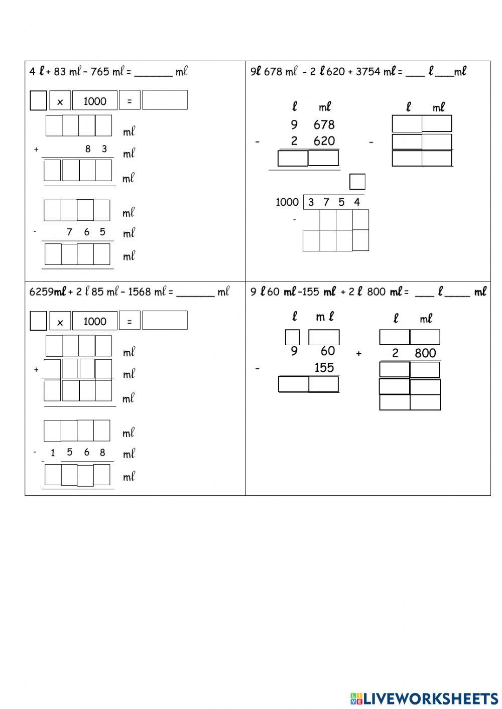 Addition and subtraction of Mass and volume of liquid
